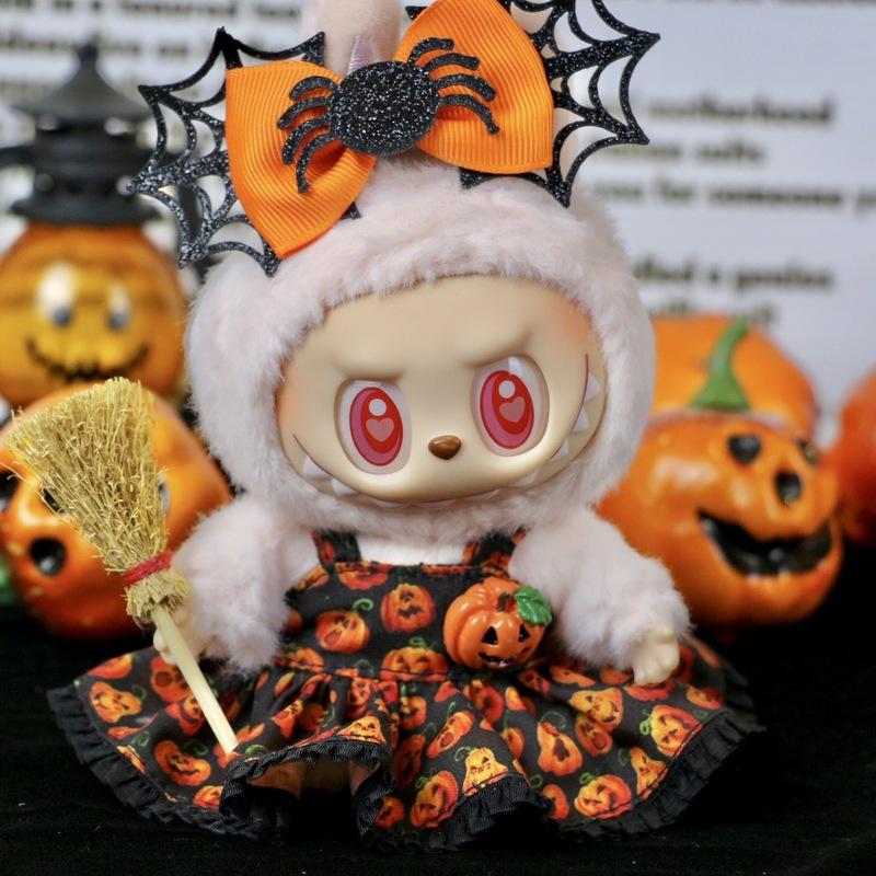 17cm Dolls Clothing For Labubu Outfit Accessories Sitting Party Halloween Trick-Or-Treat Series Accessory Pumpkin Headwear Dress