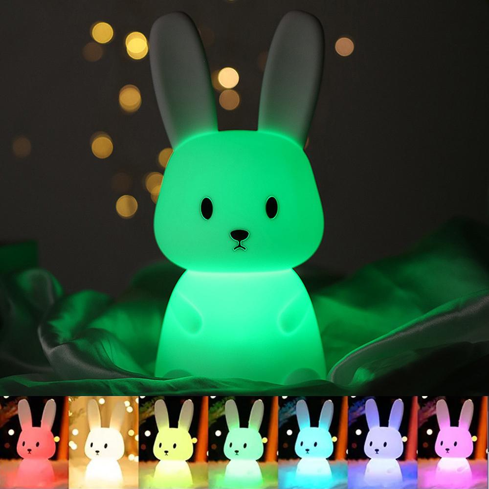 Cute LED Night Light Silicone Rabbit Touch Sensor Lamp Animal Light Bedroom Decor Gift for Kid Baby Child Table Lamp Home
