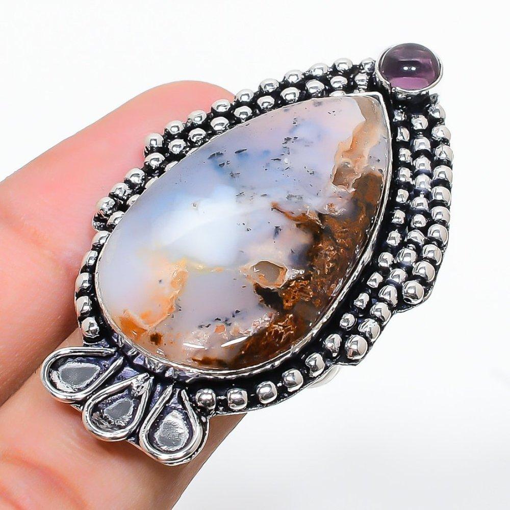 Boulder Opal, Amethyst Gemstone Handmade 925 Sterling Silver Ring Size 6 B7B88