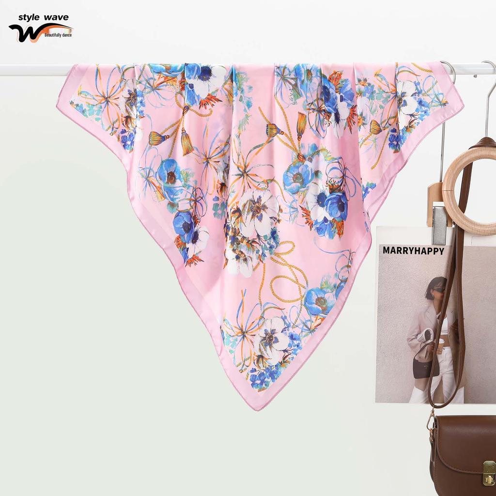 Romantic Women's Silk Scarf: Versatile Printed Neck & Hair Accessory for Sun Protection