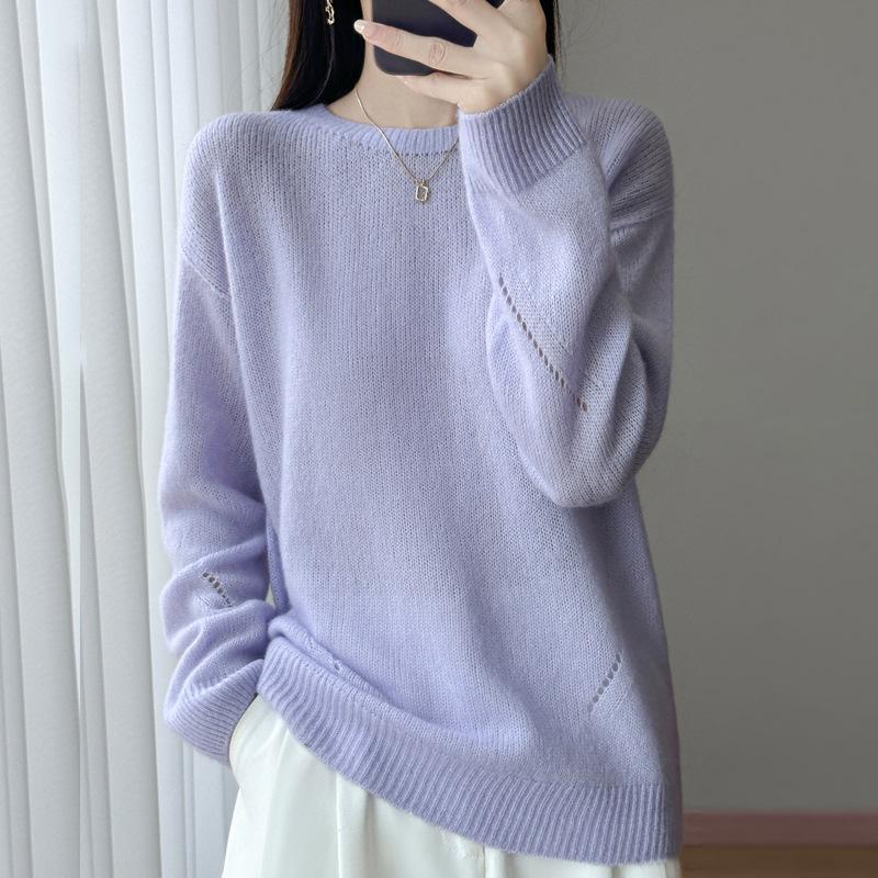 New Autumn and Winter Thickened Round-neck Small Cutout Knitted Sweater for Women with A Round Neck