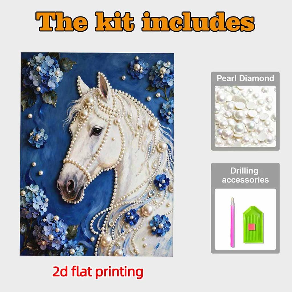 DIY Белая Лошадь Жемчужная Картина для Декора Стен Дома Жемчужные Камни Картины Искусство Поделки для Взрослых/Новичков Идея Подарка Декор Дома Без Рамки