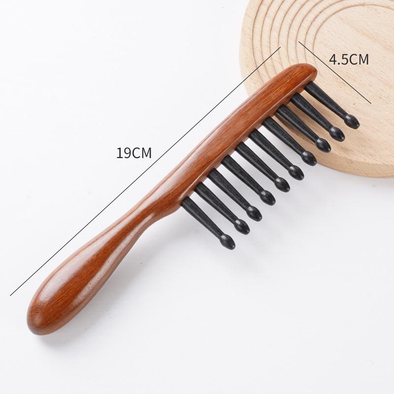 Meier Sandalwood toothed comb, thickened round handle scalp massage hair smoothing comb, air bag comb