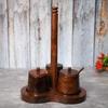 3-in-1 Sheesham Wood Masala Jar, Spinning Countertop Spice Pepper Condiment Container with Spoons, Spice Jar Serving Set with Stand