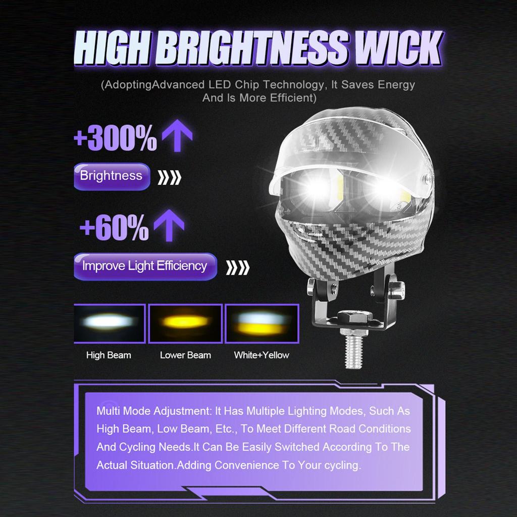 Motorcycle Fog Lights Waterproof LED Spotlight Helmet Shape Double Color Flash Motorcycle Work Light For Road Touring Outdoor