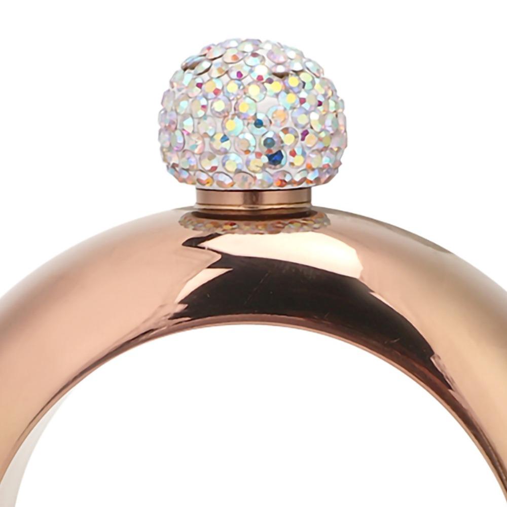 Stainless Steel Alcohol Jug Bracelet Gold Rhinestones Lid Bangle Hip Flask Bars