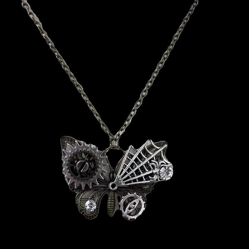 Niche Design Gothic Mechanical Gear Butterfly Pendant Necklace Steampunk Old Neck Chain Accessories