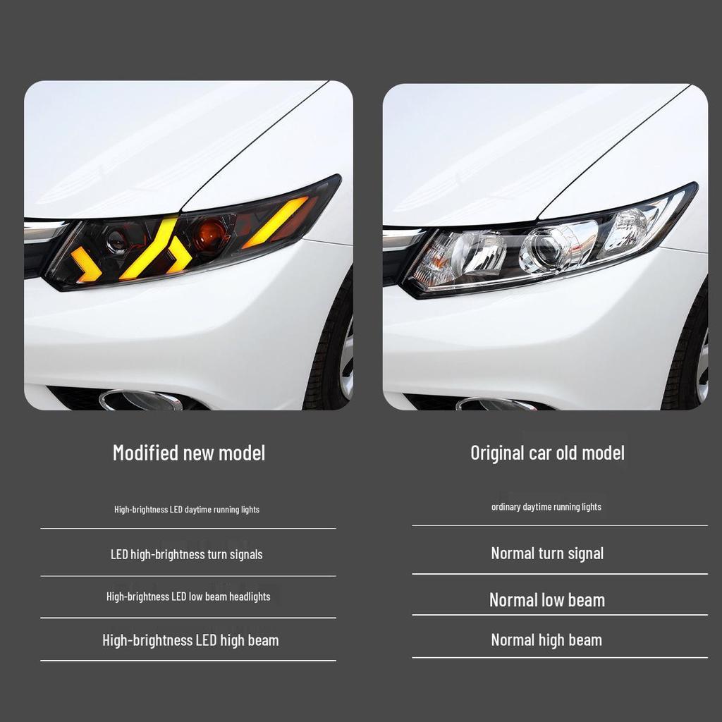 Светодиодная фара в сборе для Honda Civic 9-го поколения (2012-2015) со светодиодными ДХО в стиле Lamborghini и динамическими поворотниками