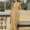 Summer Women's Fashion Elegant and Fashionable Long Sleeved Polo Cardigan Solid Color Long Cotton  Dress
