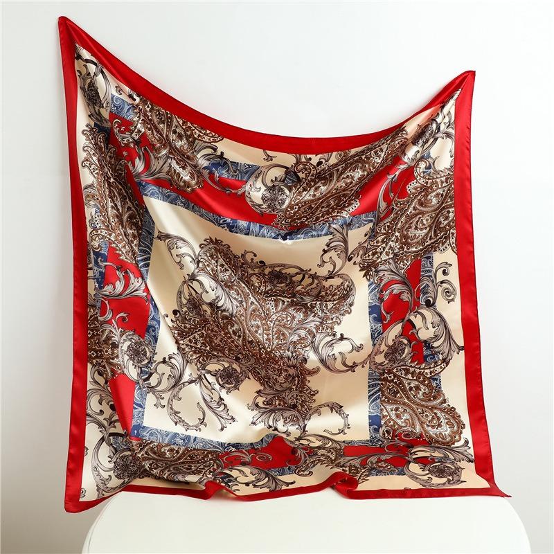 90*90CM Woman Handkerchief for Head Silk Head Scarf Foulard En Satin Neckerchief Luxury Silk Purse Scarf SJ02