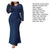 Plus Size Women Evening Dress V-Neck Long Sleeve High Waist Tight Long Dress Solid Color Shiny Fishtail Dress