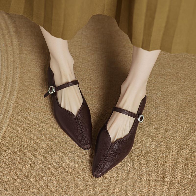 Мода 2025 НОВЫЕ Весенние Женские Лоферы Обувь из Натуральной Кожи для Женщин Заостренный Носок Плоский Каблук Женские Балетки Ретро Мягкие Женские Мэри Джейн