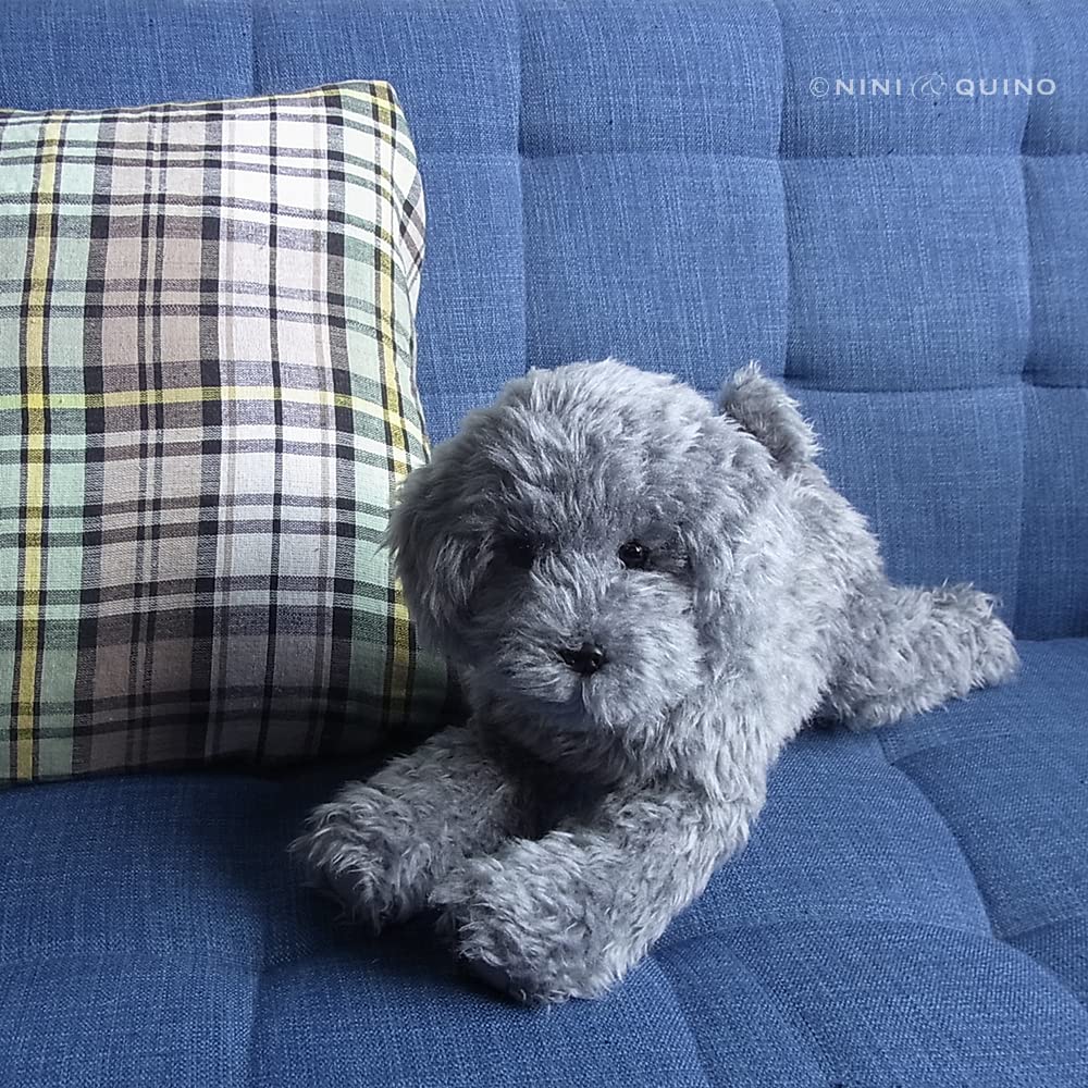 Ninian and Kino Realistic Toy Poodle Plush Dog and Freely Approximately 33cm Lifelike Pet (Gray Silver) - Poseable, Long,