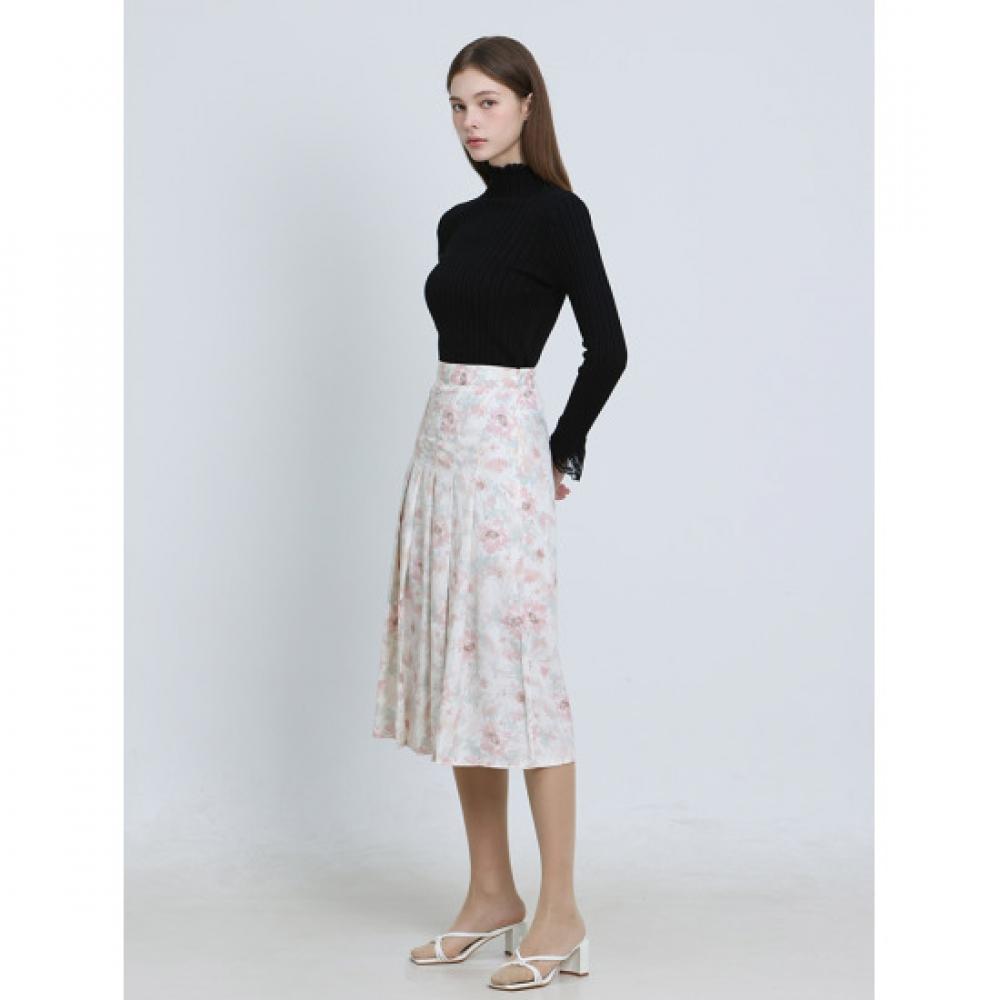 Ozoc Watercolor Flower Pleated Skirt Back Banding Ozoc En Plt