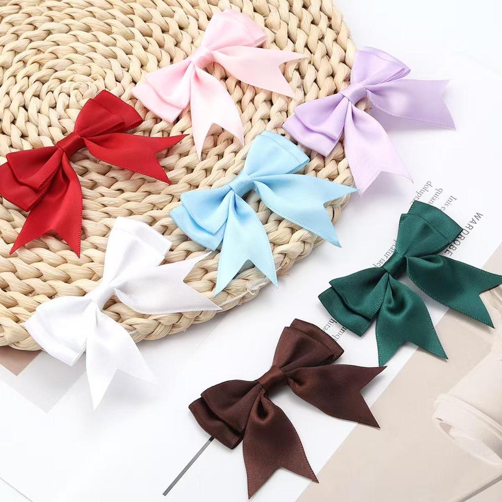 10Pcs Beige Purple Polyester Ribbon Bows Double Deck Bow Patch DIY Gift Clothes Decoration