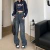 Новые осенне-зимние ретро-голубые тонкие джинсы прямого кроя женские 2025 популярные с высокой талией широкие брюки-швабры