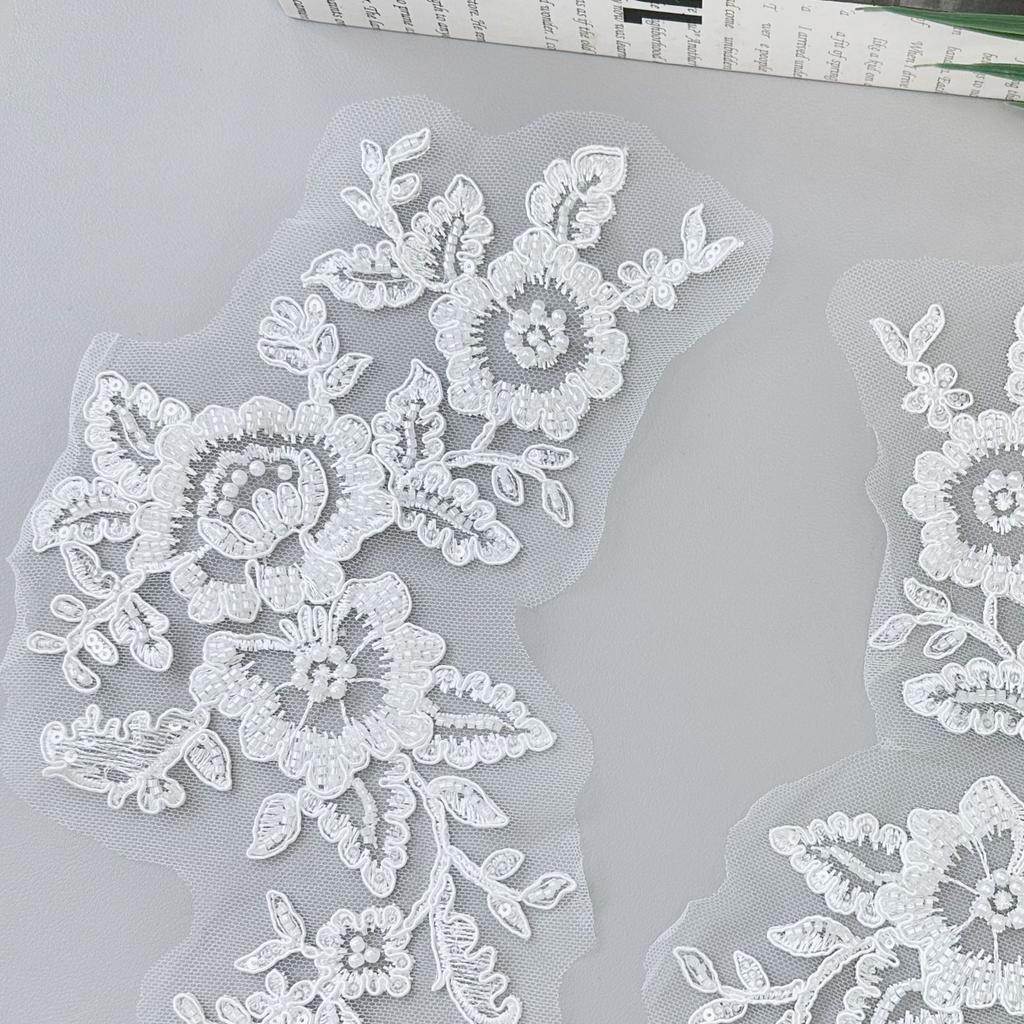 White Car Bone Sequins Decorative Wedding Dress Headgear Mesh Applique Beads Embroidery Cloth Sticker Accessories