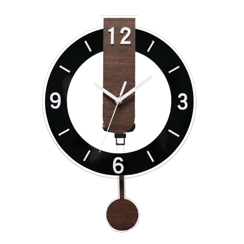 Бесшумные тихие настенные часы с деревянной текстурой, акриловые, эстетичные, с арабскими цифрами, комнатные подвесные маятниковые часы