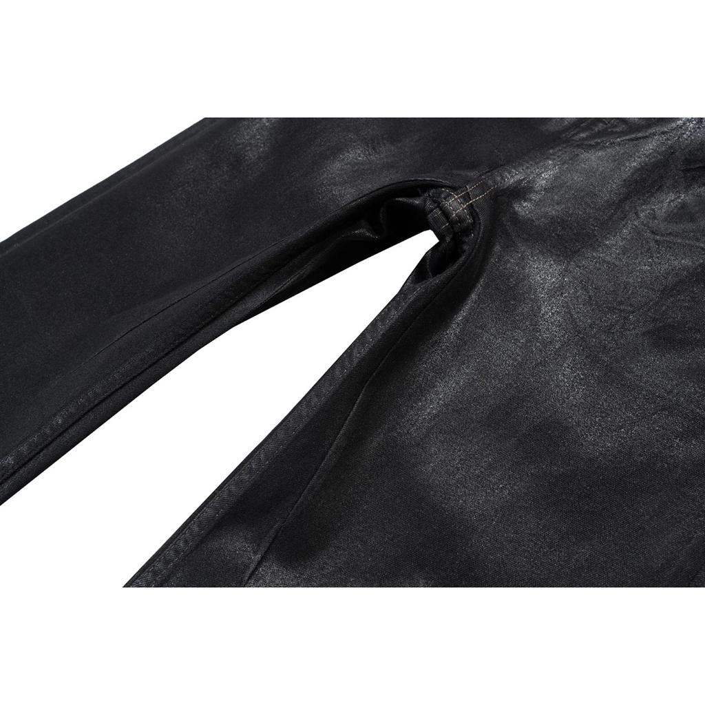 Уличная одежда Черные вощеные кожаные стрейчевые джинсы для мужчин Ropa Hombre Мешковатые Y2k Клеш Завышенные Прямые Джинсовые брюки