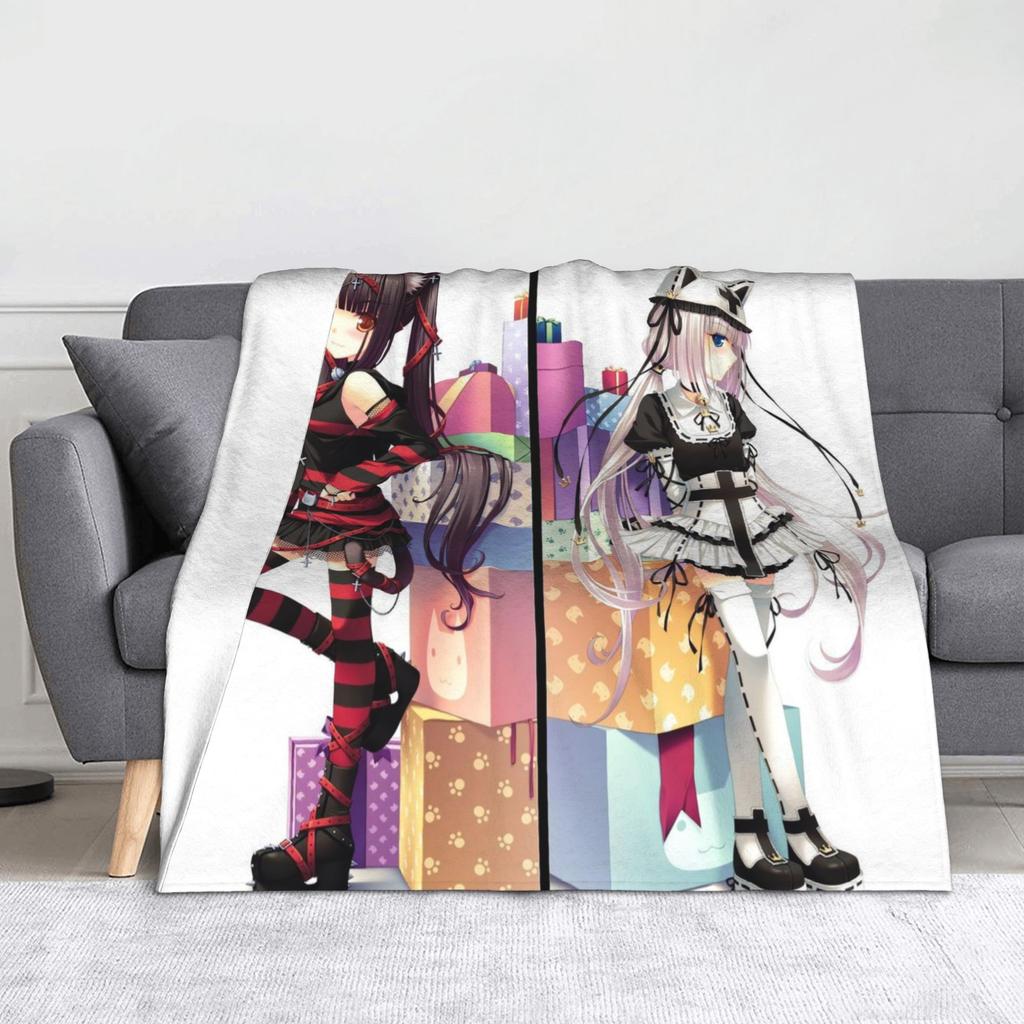 Nekopara Coconut Cinnamon Azuki Flannel Blanket Anime Chocola Vanilla Sexy Gir Vintage Throw Blankets for Home 150*125cm Quilt