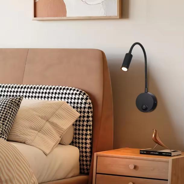 3W Modern Adjustable LED Headboard Reading Lamp Hotel Flexible Goose Neck Bedside Reading Light on off Switch Wall Lamp