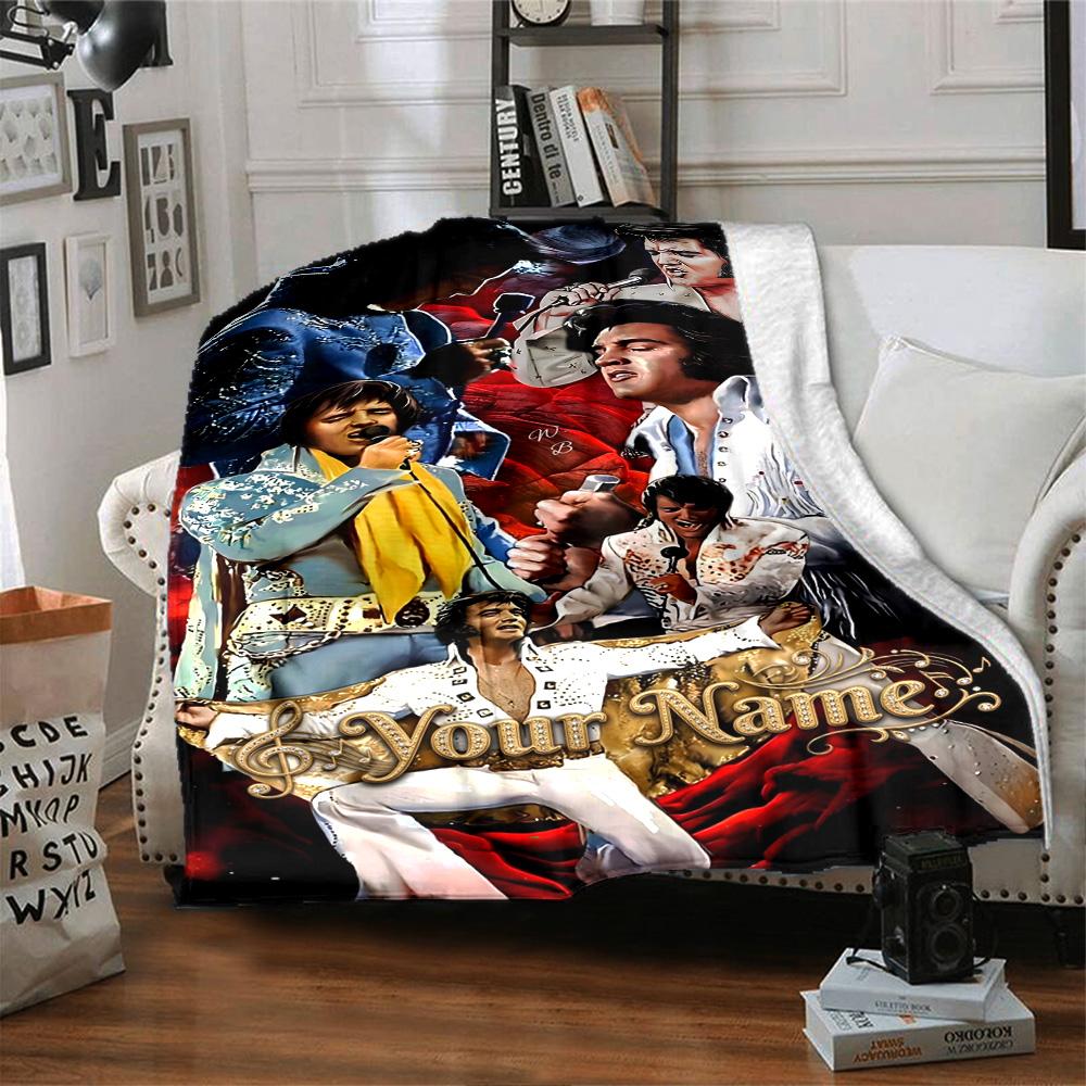 Elvis Presley Personalized Text Blanket Multi-purpose Customizable Blanket Comfortable Suitable for Home Decor Chair Bed Picnics All-Season Use