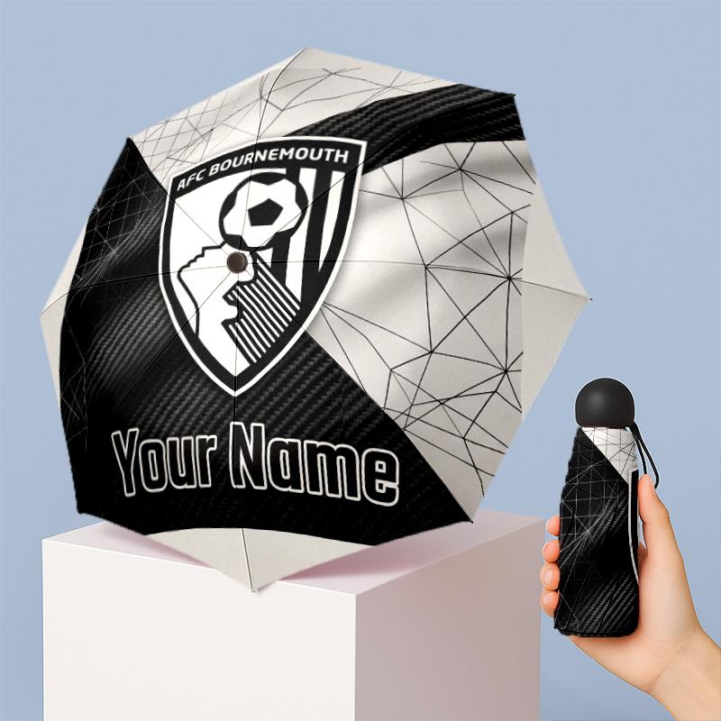 Bournemouth Football Manual Five Fold 8 Rib Umbrella Support Custom Text, Lightweight Travel Umbrella