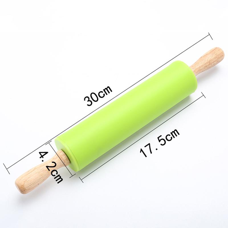 Non-Stick Silicone Rolling Pin with Wooden Handles for Baking, Pastry Dough Roller, Fondant, Pizza, Etc. 30cm