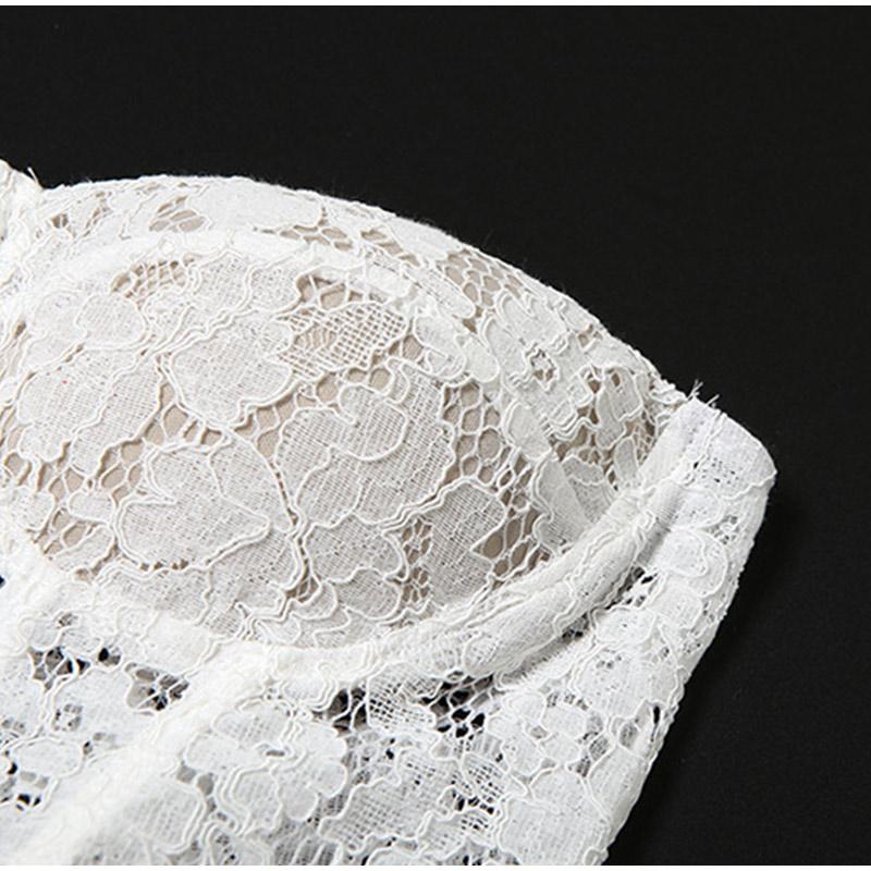 Elegant Lace Strapless Tops Set Women Solid Color Sleeveless Zipper Tube Top Hip Package Split Lady Skirt Summer Suit