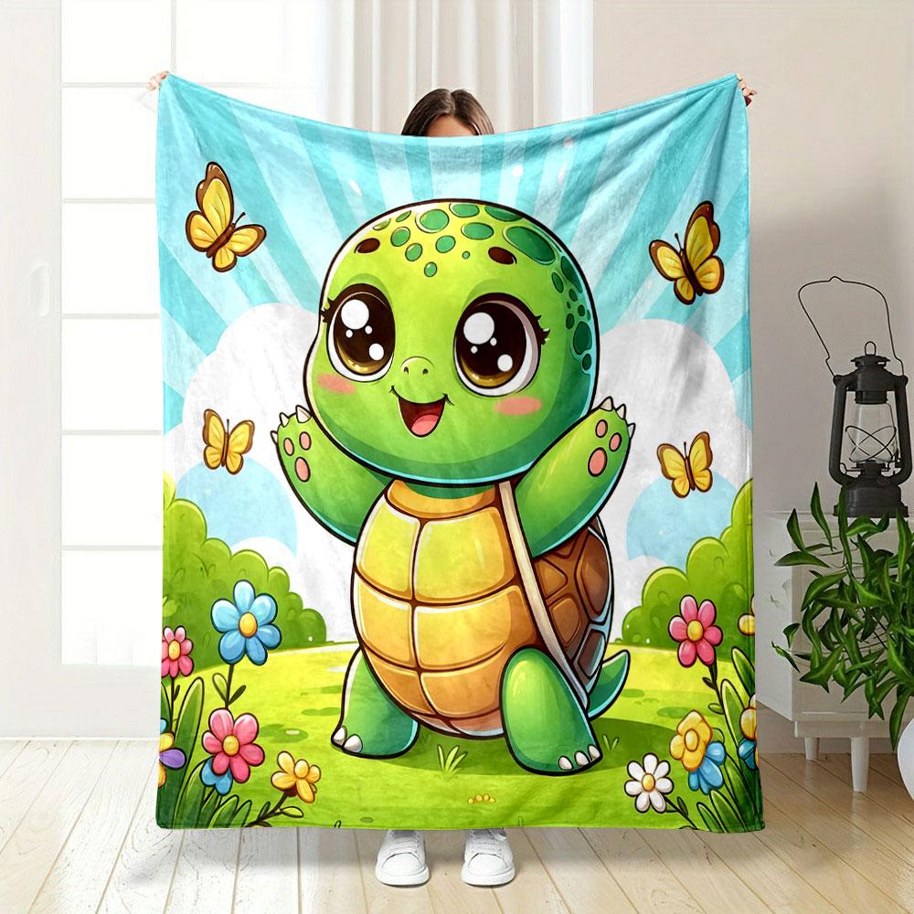 Cute Cartoon Turtle with Butterflies print blanket soft and cozy perfect for the living room bed sofa or a nap,gift