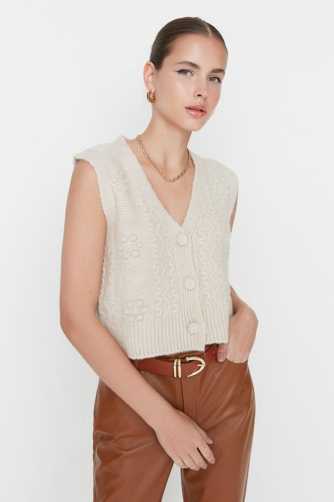 Women's Elegance Style Sweater Stone Soft Textured Knitwear Vest