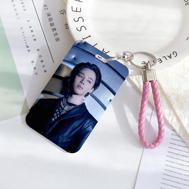 BTS Sliding Photocard Holder, Protective ID Badge Card Case with Braided Keychain Strap, Student Campus Bus Meal Card Protector Merch for ARMY