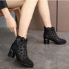 Fashion 2024 Fashion Rhinestones Sandal Black Thick Low Heels Mesh Autumn Spring Summer Ankle Boots Female Hollow Women's Shoes