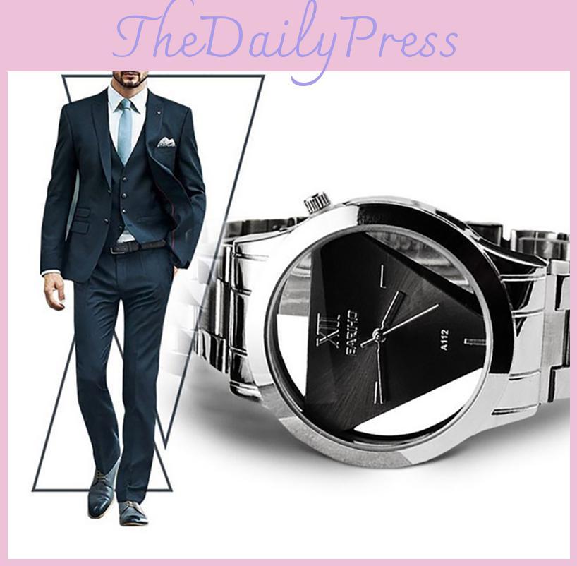 Элегантные часы с треугольным циферблатом, полый дизайн, модный стальной браслет и стеклянная поверхность