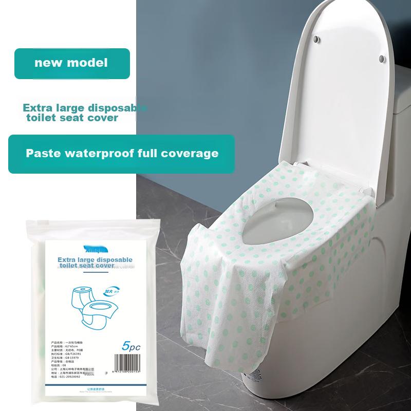 Disposable Toilet Seat Covers, Fully Enclosed Double-Layer Enlarged And Extended Toilet Seat Covers, Individually Wrapped Non-Woven Fabric, Pack of 5