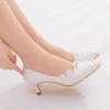 2025 Fashion Women's Crystal Queen White Lace Flower Wedding Shoes Woman Point Toe Slips Lady Dress Flats Sneaker Big Size 43