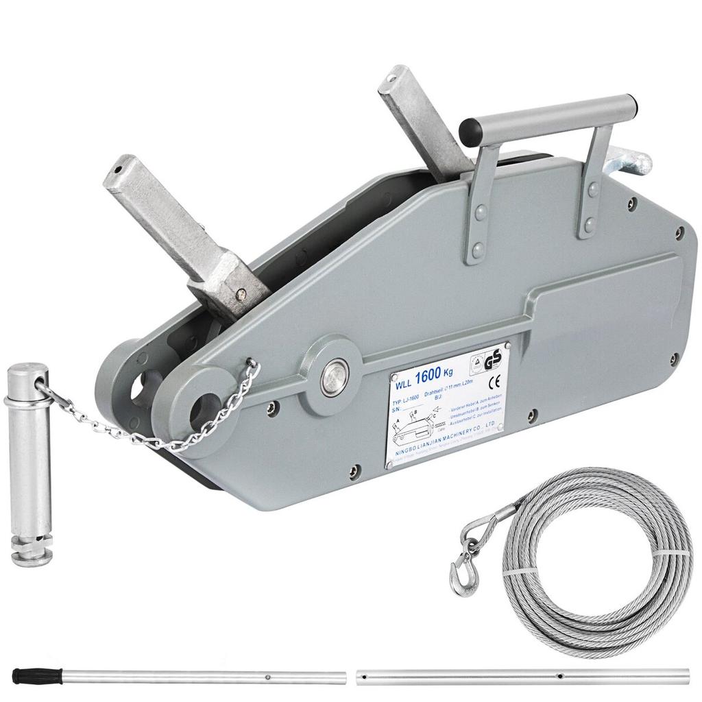 Wire Rope Puller 1.6T/3500lbs Capacity Hand Winch Rope 66ft Grip Puller Manual Wire Rope Puller Heavy Duty Wire Rope Grip Puller Hoist Pulling Towing