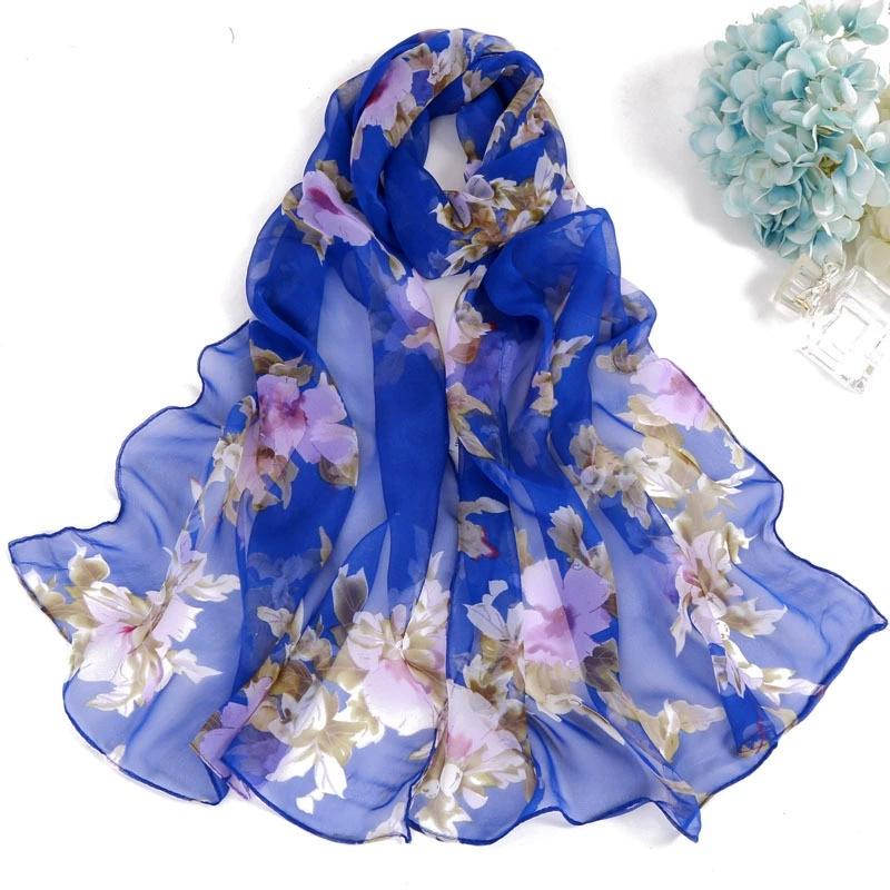 Summer Beach Long Sun Protection Scarf and Shawl Women Decorative Floral Thin Chiffon Scarves