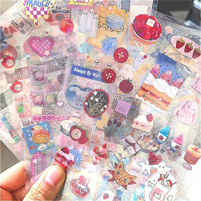 9pcs Glitter Flash Y2K Sticker Cute Toploder Journaling Decor Sticker for Phone Camera Laser Kawaii Stickers Gift