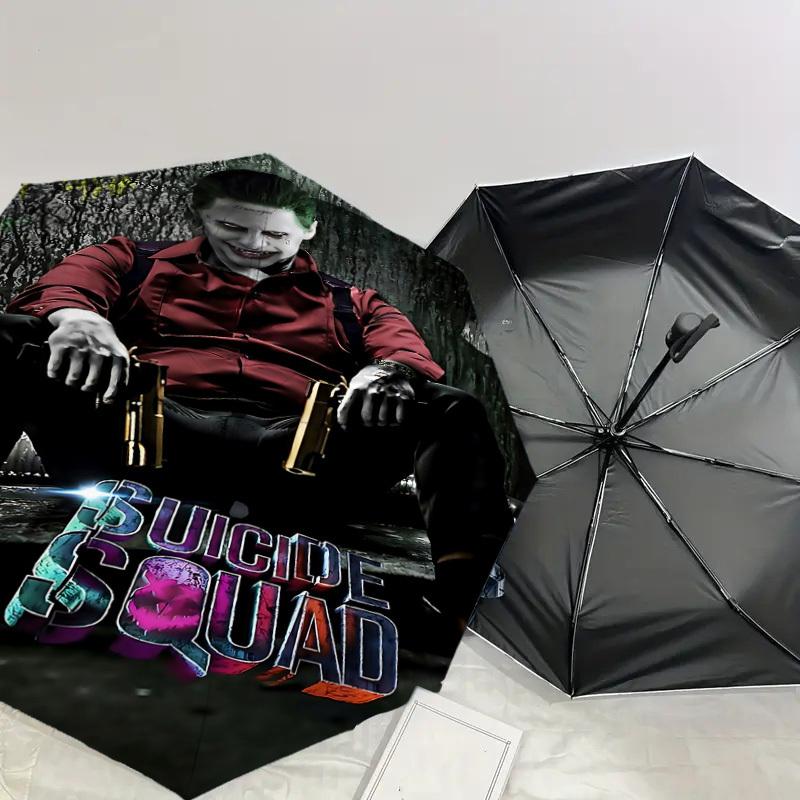 1PC Joker Suicide Squad Umbrella-8-Rib Reinforced, Automatic Open, Lightweight & Durable, Cute Fashion Accessory for Outdoor, D2636