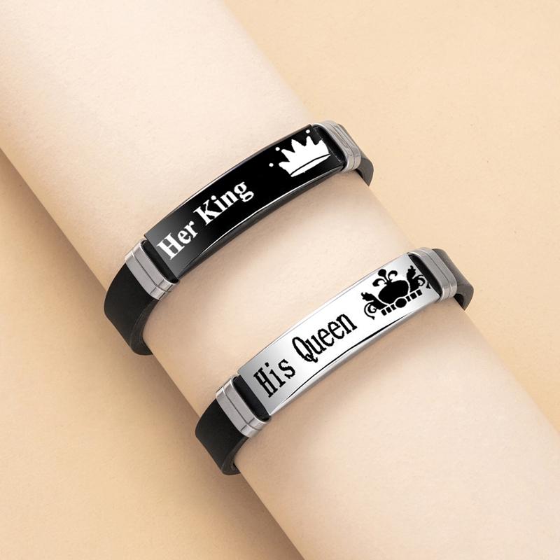 2Pcs/Set Crown Her King His Queen Trendy Sport Silicone Couple Bracelet Bangle Lover Bracelets Gift