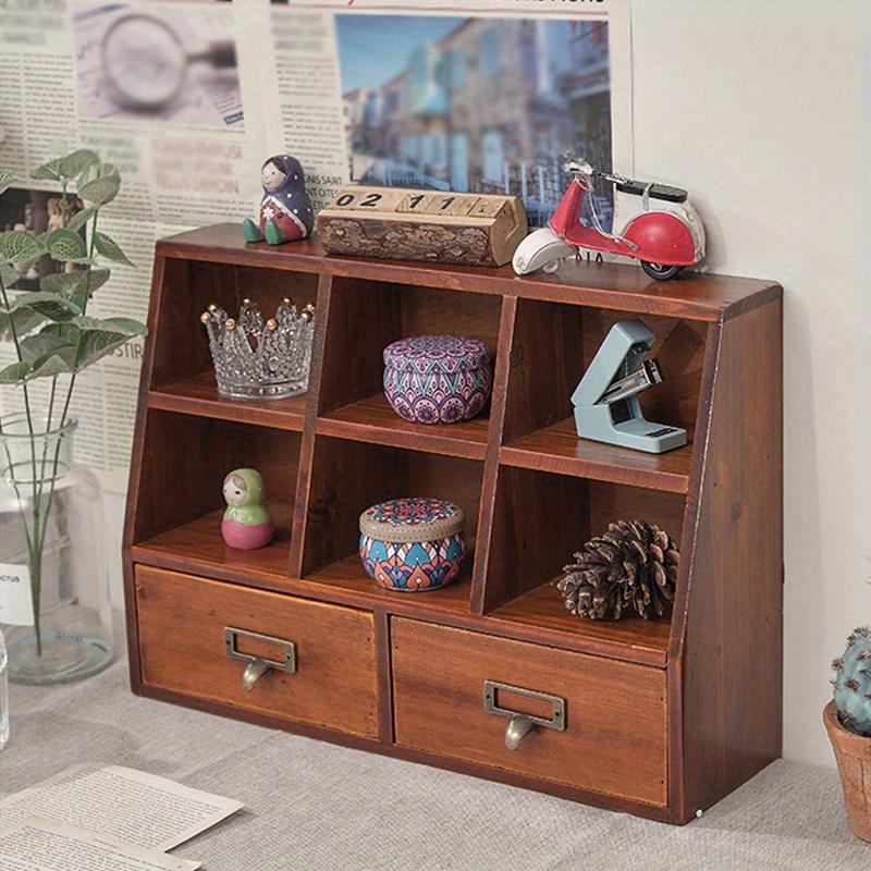 1 шт., 6 сеток, 2 ящика, винтажный многофункциональный деревянный шкаф для хранения вещей для дома и офиса, витрина для ювелирных изделий, косметики и предметов коллекционирования.