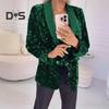 Women Suit Coat Lapel Long Sleeve Button Suit Jacket Glitter Sequins Autumn Winter Business Outerwear Street Party Wear