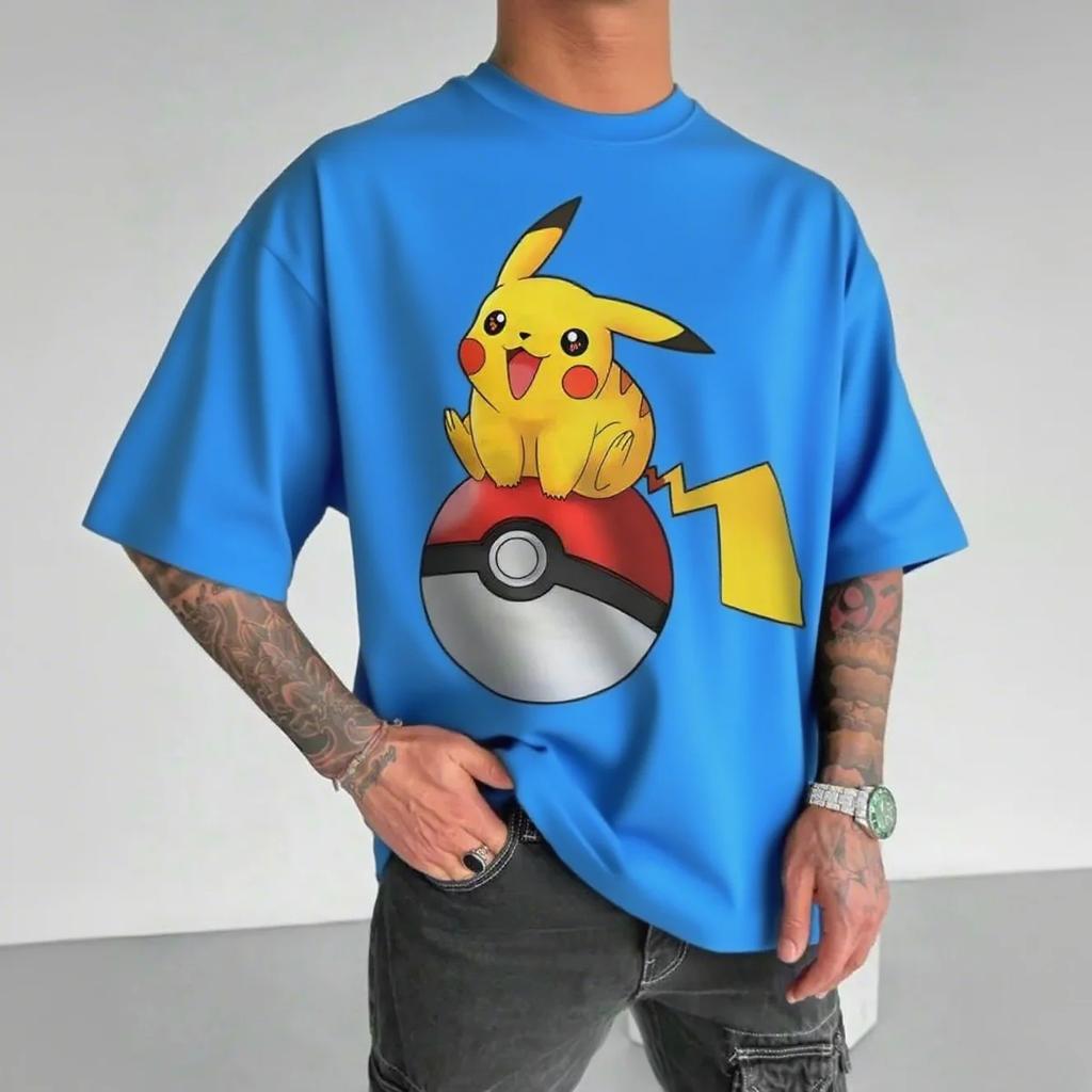 Летняя футболка с круглым вырезом и 3D-принтом с рисунком покемона Пикачу, модная повседневная мужская футболка с коротким рукавом