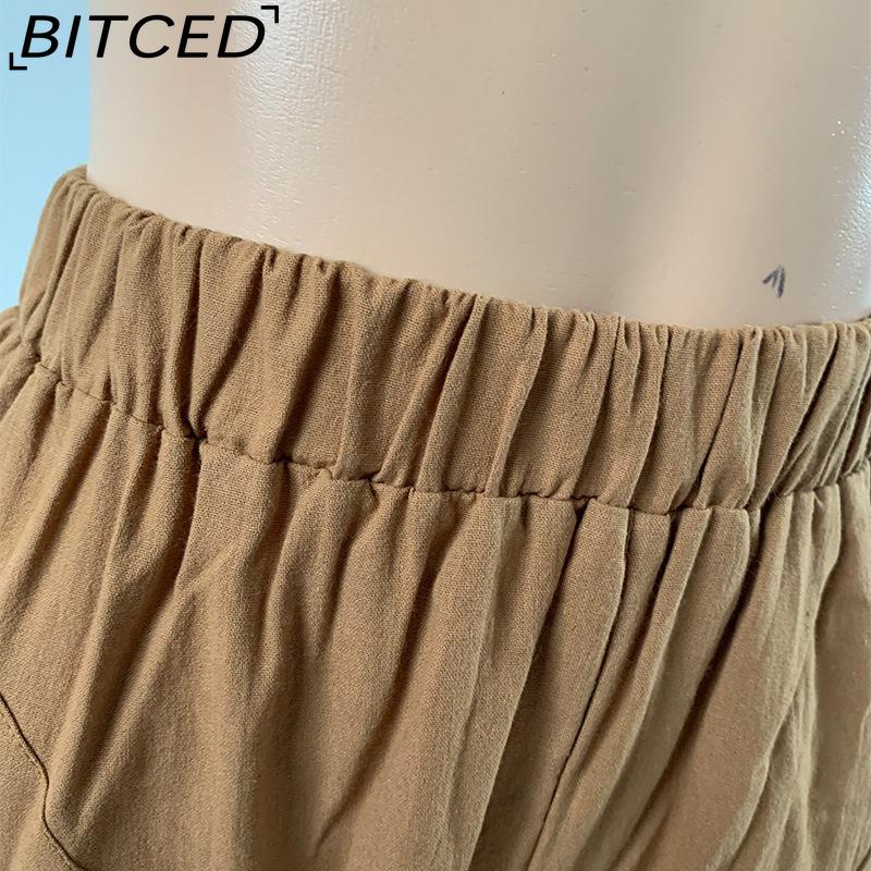BITCED Women Summer Solid Color Double Pocket Trousers Loose Long Pants Female Cotton Linen Pants