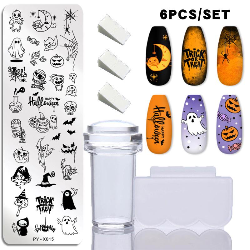 6 шт./компл. набор пластин для штамповки ногтей, силиконовая губка, кисть, штамп, трафареты для переноса лака