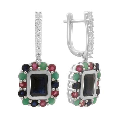 Серебряные серьги с натуральным сапфиром 4.05ct, изумрудом, рубином (2182399)