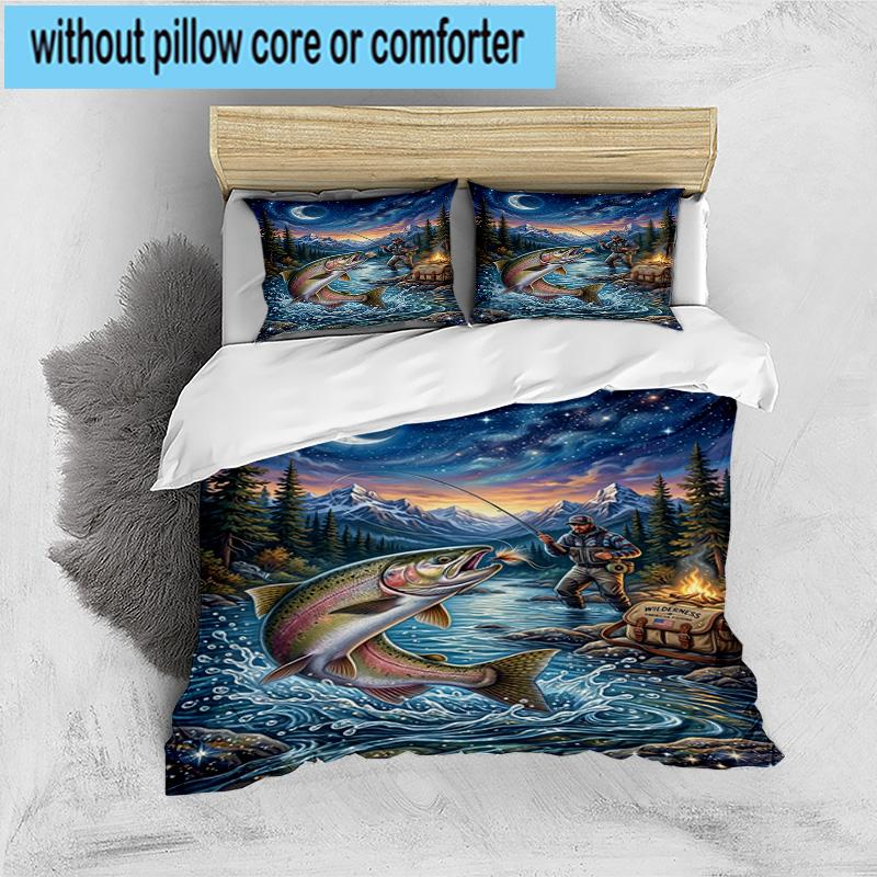 Salmon Amidst Nature 3pcs Bedding,Including 1pc Duvet Cover And 2pcs Pillowcases Perfect for Christmas,Ideal for Bedroom, Dormitory
