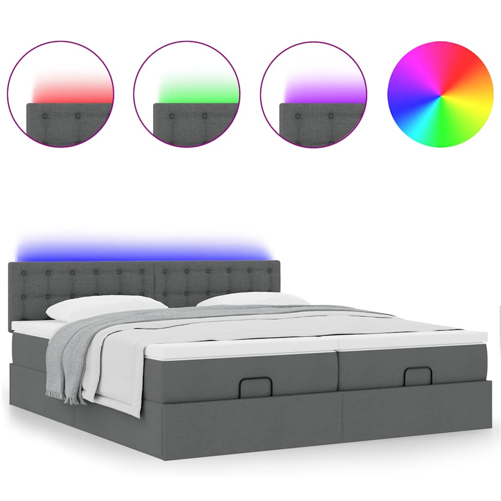 Ottoman Bed with Mattresses & LEDs Dark Grey 160x200 cm Fabric