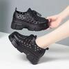 2025 Summer Women's Platform Vulcanized Shoes Round Toe Perforated Lace-Up Sport Sandals for Daily Career Ladies Casual Sneakers